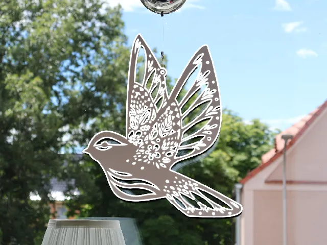 Bird Spring Wall Art Window Decoration with Flowers - Drak