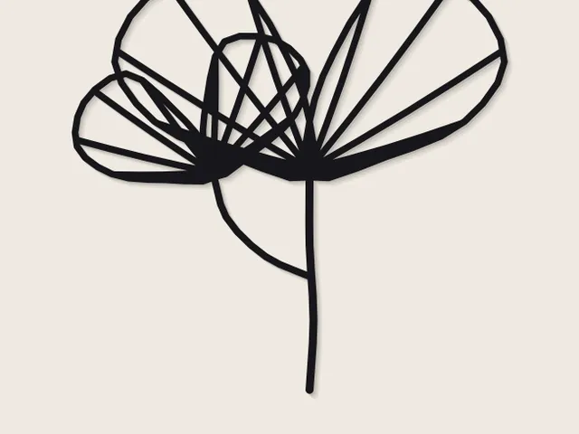 Geometric Ginkgo Wall Art | Fan Leaf Line Art | No Supports