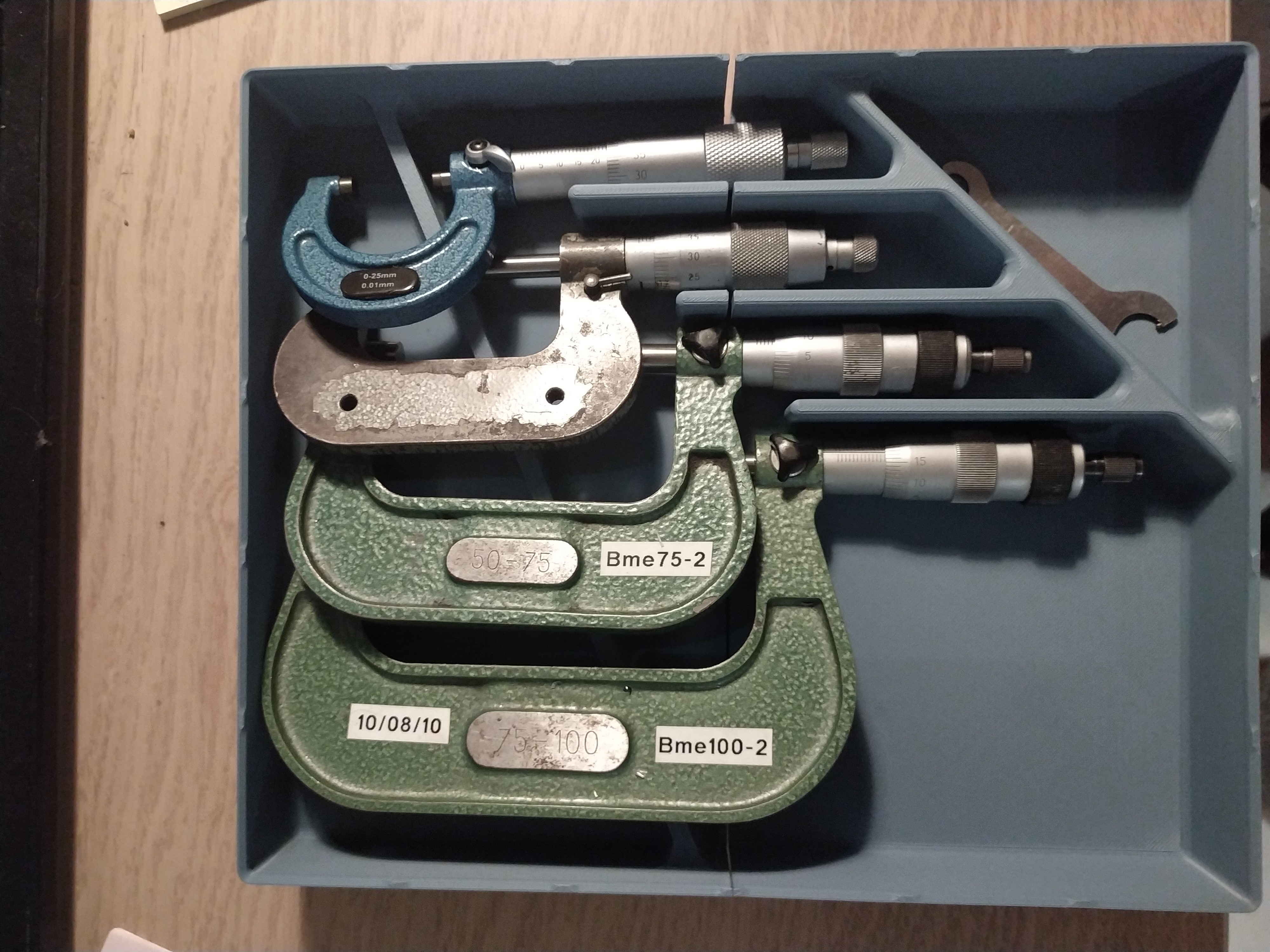 Gridfinity 0 to 100mm 4x micrometer tray