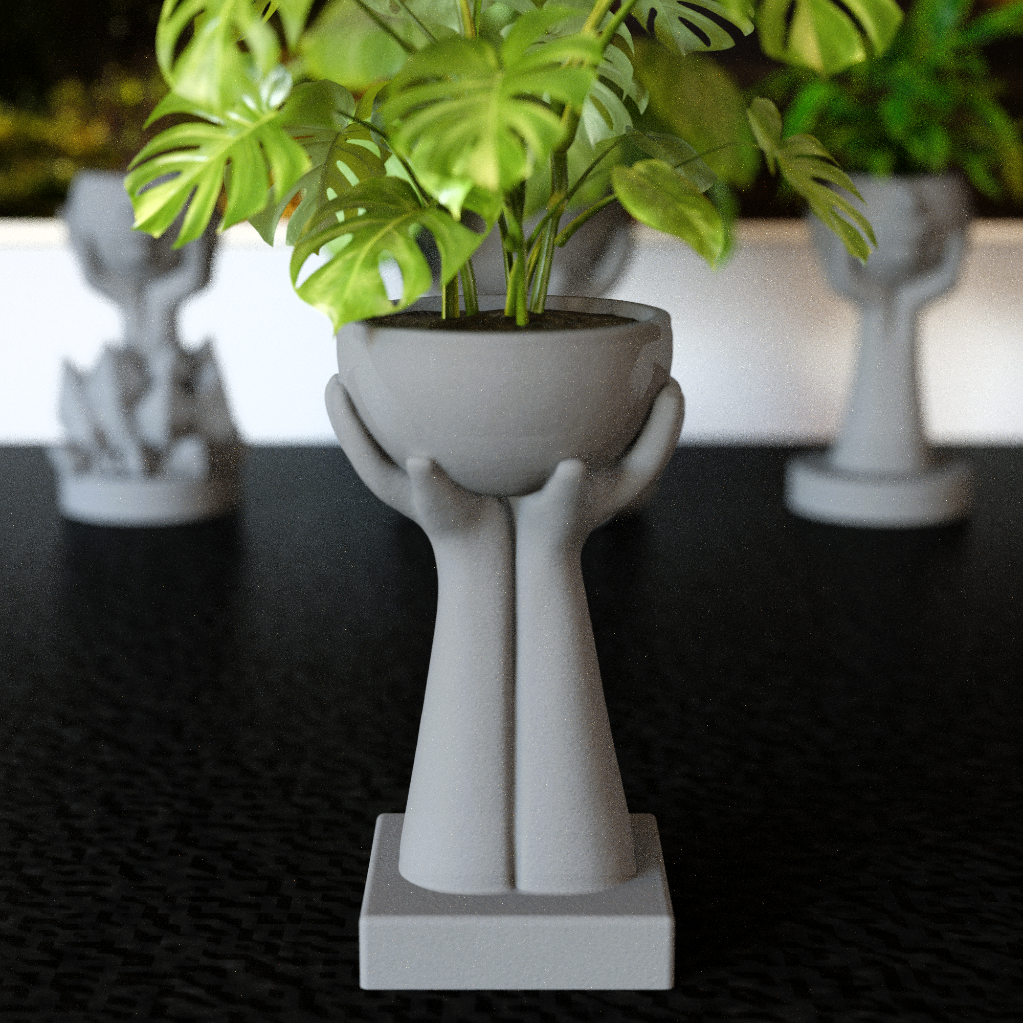 Hands holding flower pots