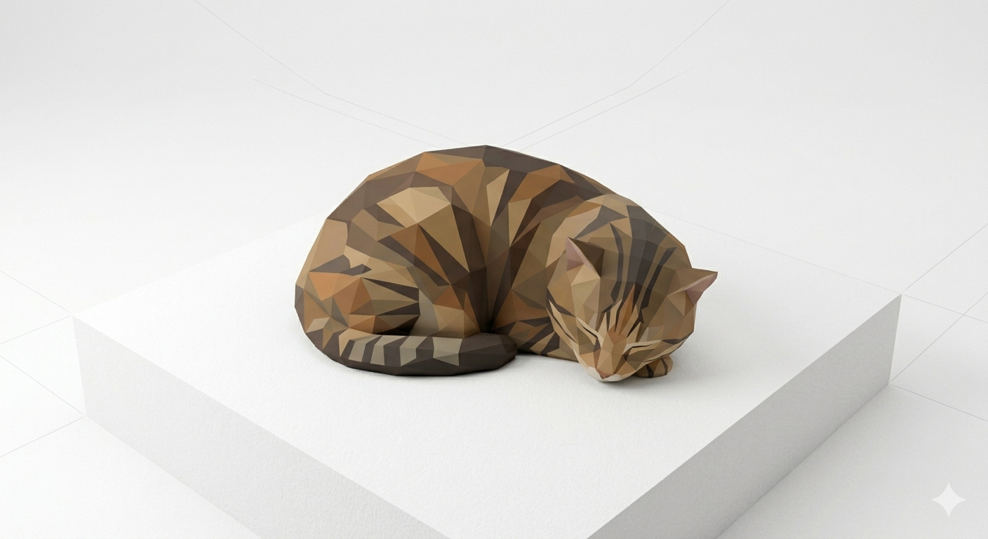 Print in place. Low-poly curled sleeping cat