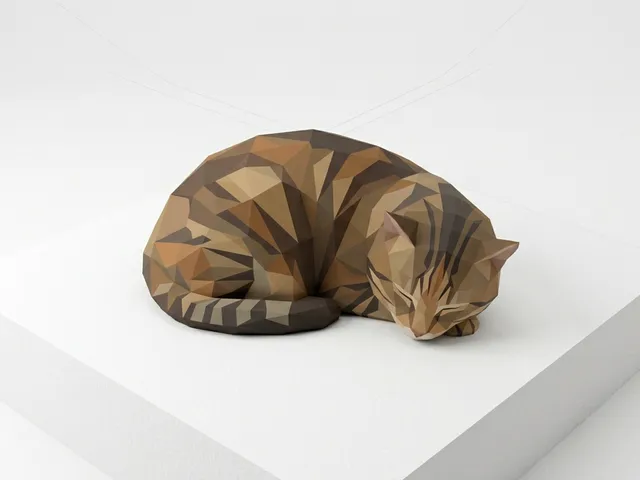 Print in place. Low-poly curled sleeping cat