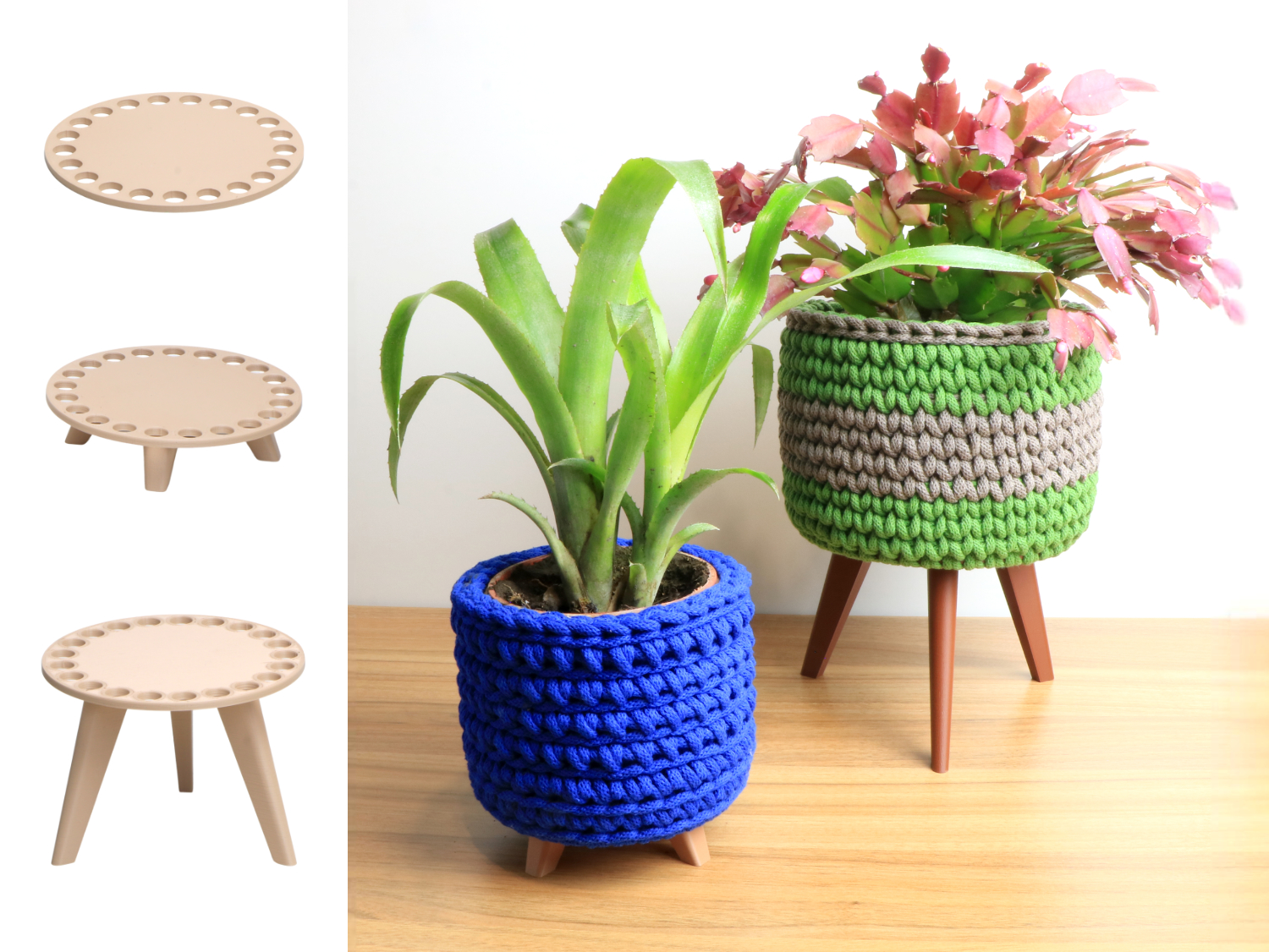 Round Crochet Bases with Legs for Flower Pot Projects