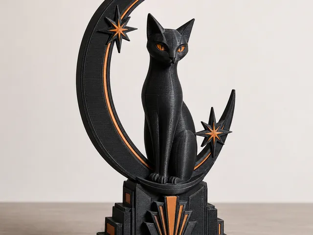 Schwarze Katze im mondförmigen Rahmen - Black cat in moon-shaped frame