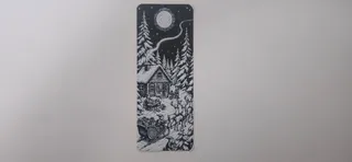 Santa Cabin Reindeer Winter Night Bookmark
