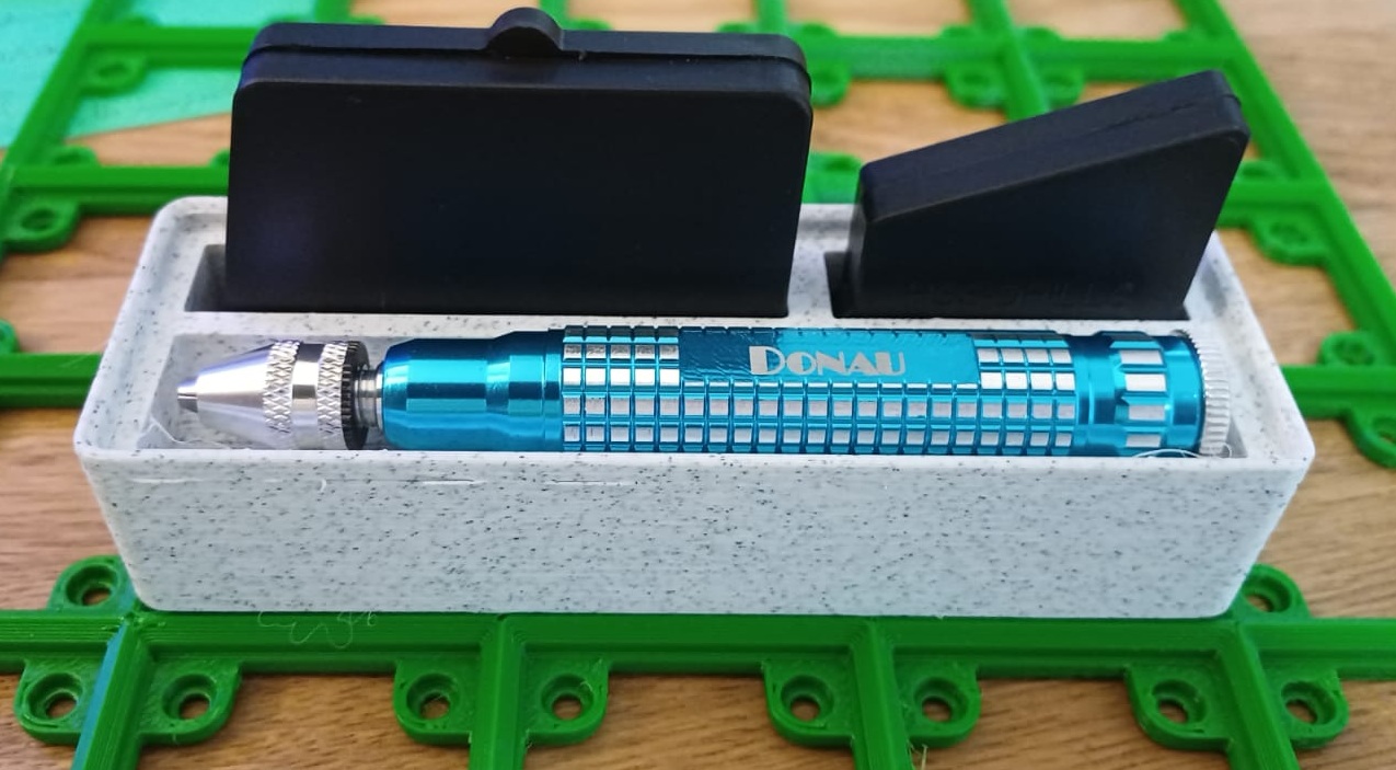 Gridfinity holders for the Donau Elektronik Pin Vice + Drill Set