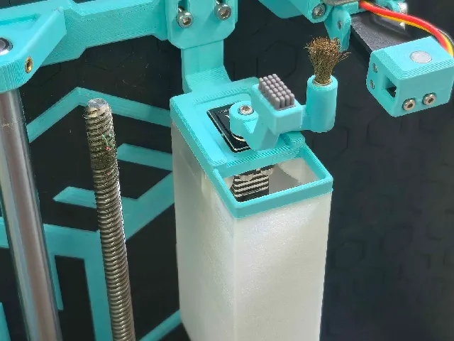 Ender 3 NG v1.2 discard bucket with motorized brass and silicone brushes