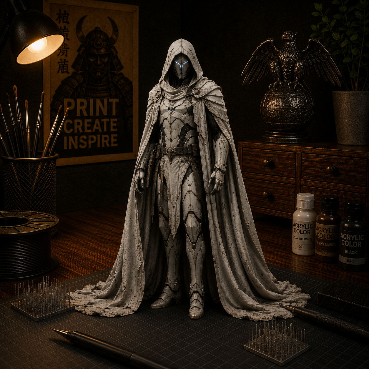 Dark Sci-Fi Hooded Warrior Statue