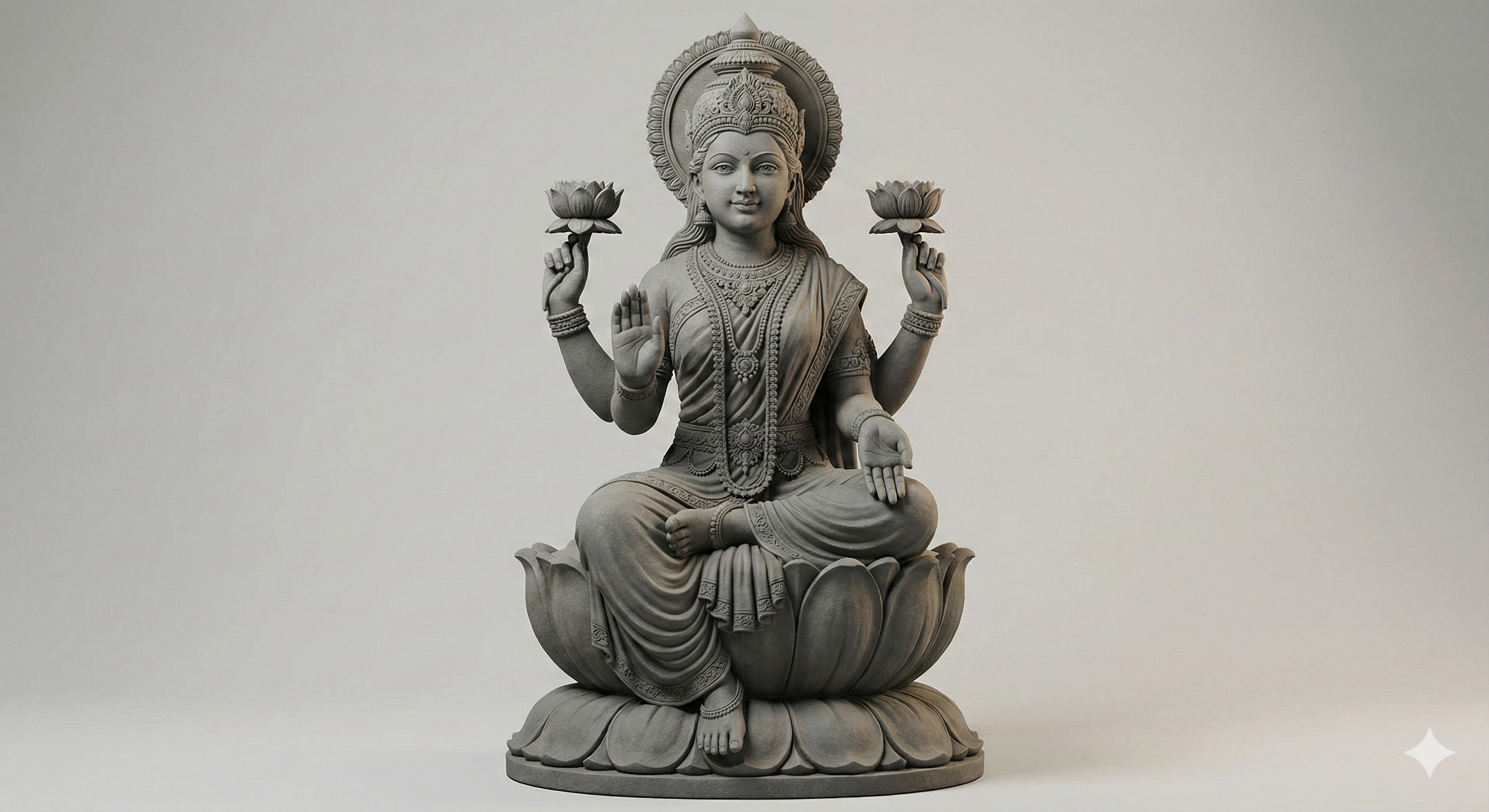 Goddess Lakshmi 3D Printable Statue – Detailed Mahalakshmi Hindu Sculpture on Lotus