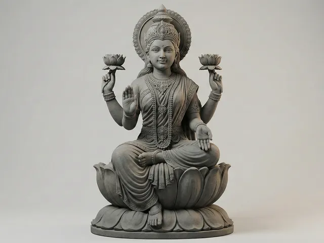 Goddess Lakshmi 3D Printable Statue – Detailed Mahalakshmi Hindu Sculpture on Lotus