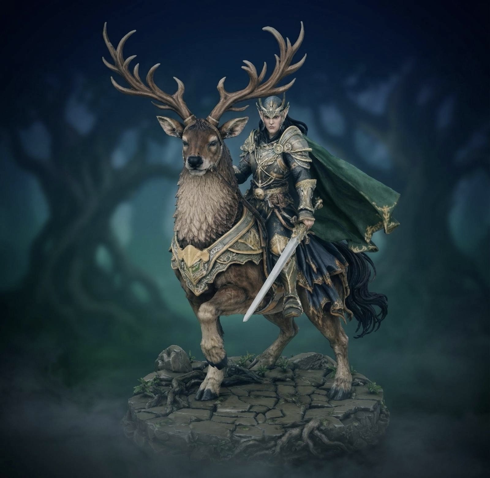 Bloodbound Realms – Elves – Stagbound Warden Knight (Dark Fantasy 3D Printable Miniature STL)