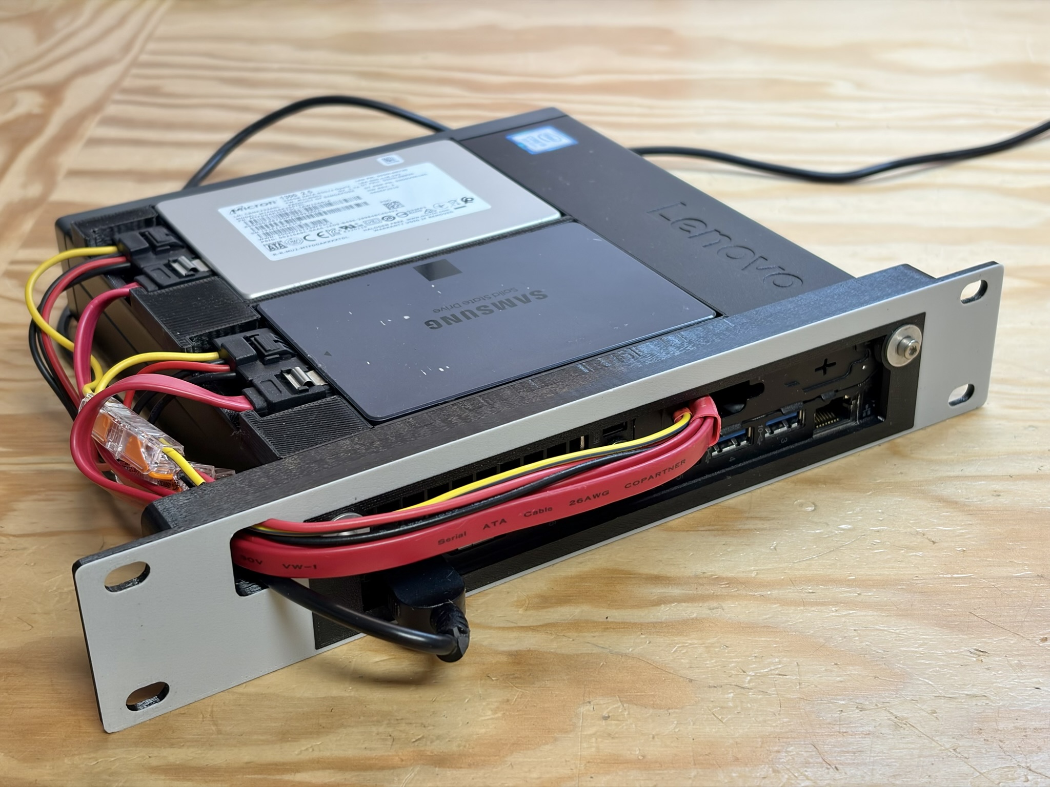 Rear mounted ThinkCenter in a 10 inch rack