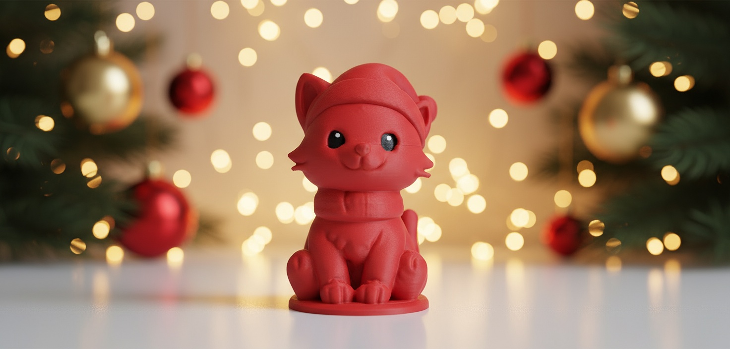 Sitting Cat with Hat and Scarf Christmas Figure