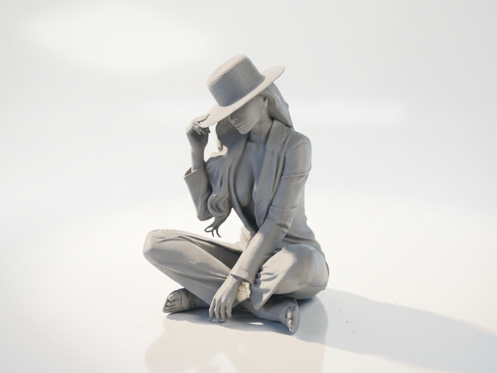 Sat Lady With Hat Figurine Female Figure 3D Printable