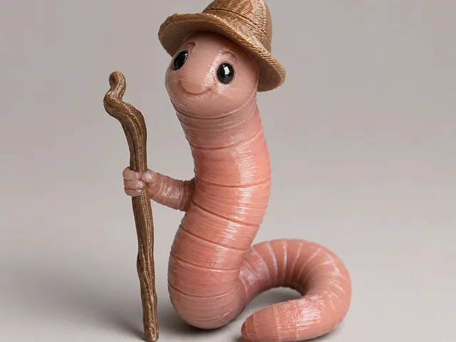 Abenteuerlicher Wurm mit Spazierstock/Adventurous worm with walking stick