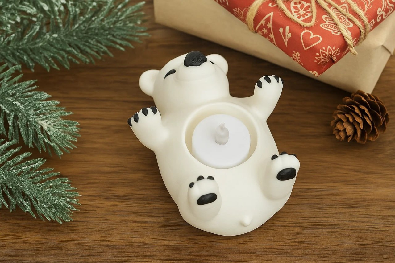 Polar Bear LED Tealight Holder - Cute Christmas Decorative Accent