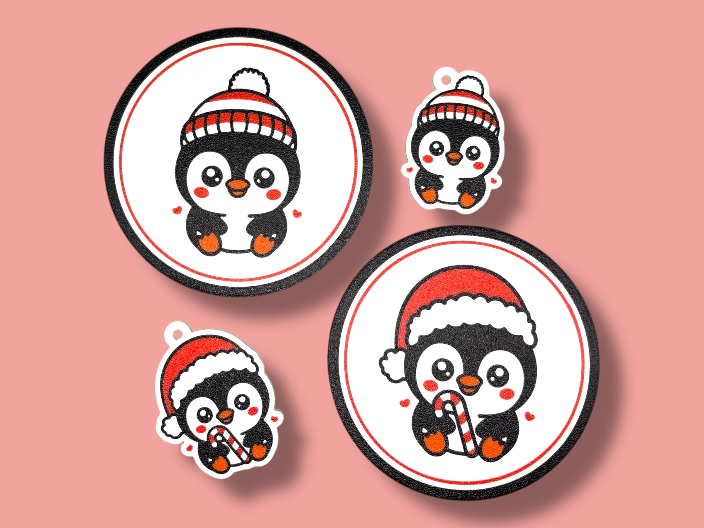 Cute Christmas Penguin Keychain & Coaster Set