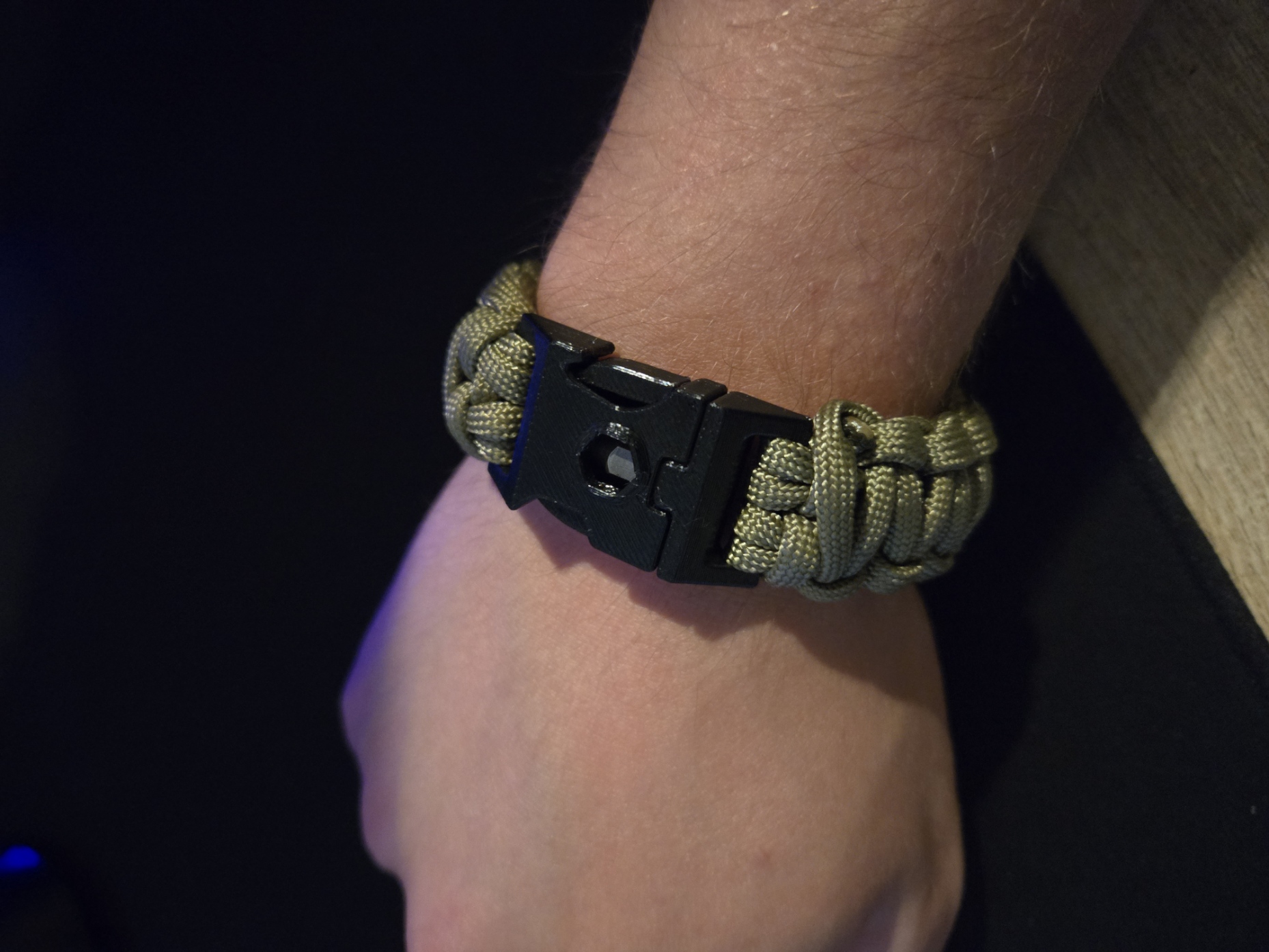 Utility Buckle for Paracord Bracelet with screwdriver bit storage and bottle opener
