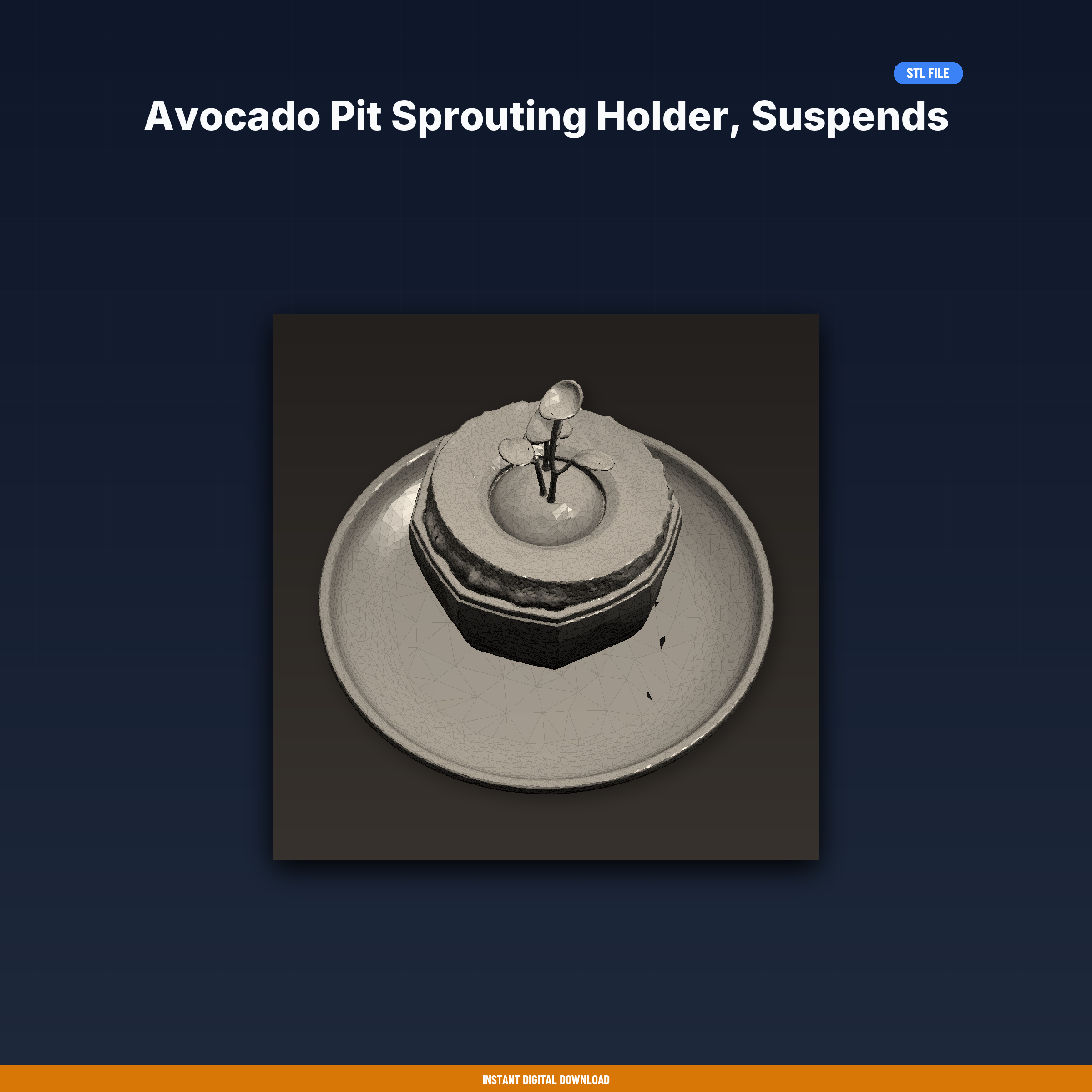 Avocado Pit Sprouting Holder, Suspends Seed Over Water, Fits - 3D Printable STL File