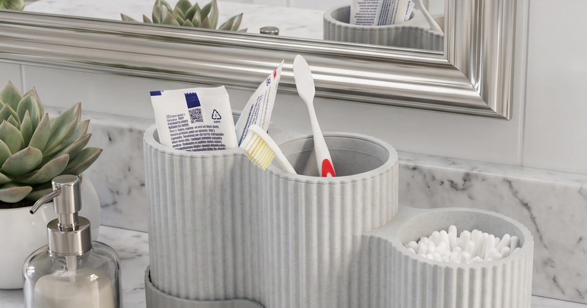 Textured Bathroom Organizer (Toothbrushes, Toothpaste, Q-tips) by Shars