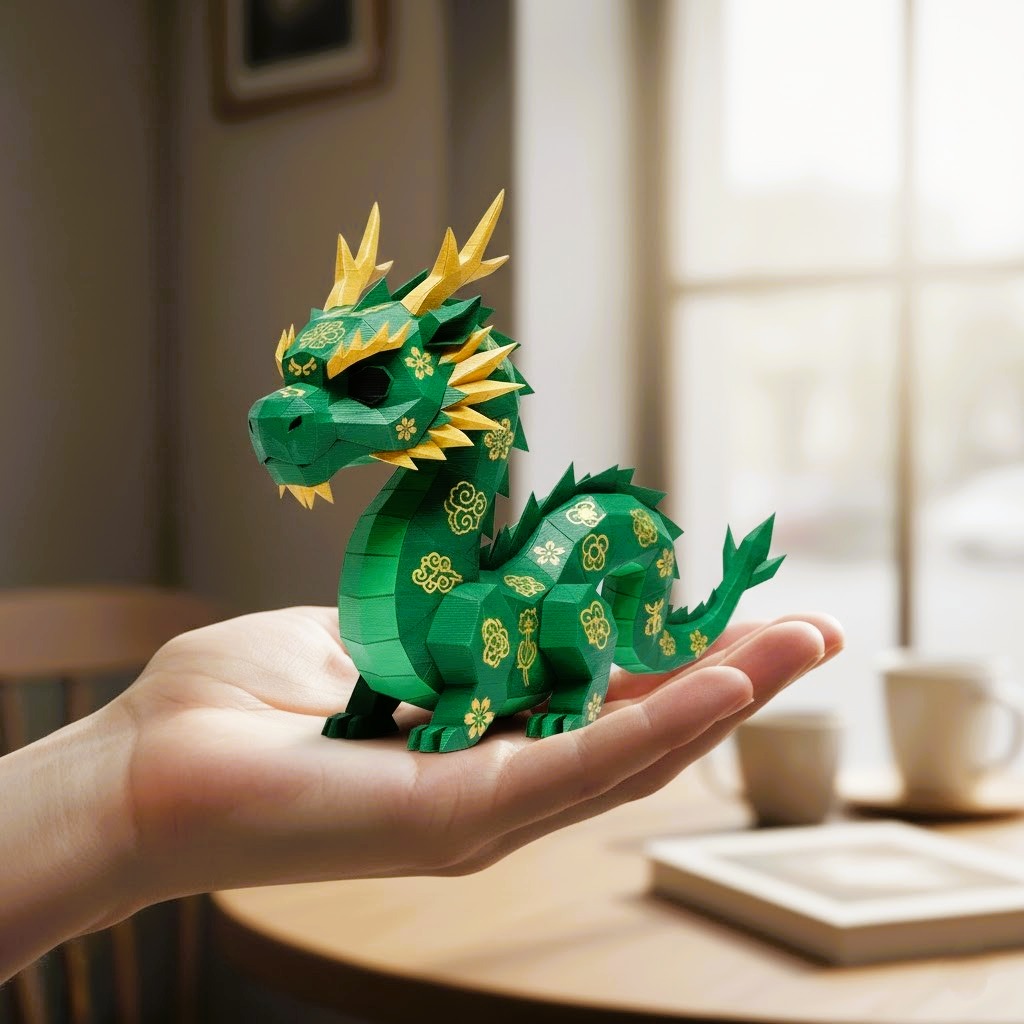 Cute Emerald Dragon - Low-Poly