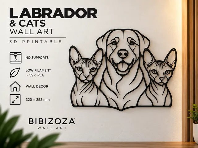 Labrador & Sphynx Cats Silhouette Wall Art