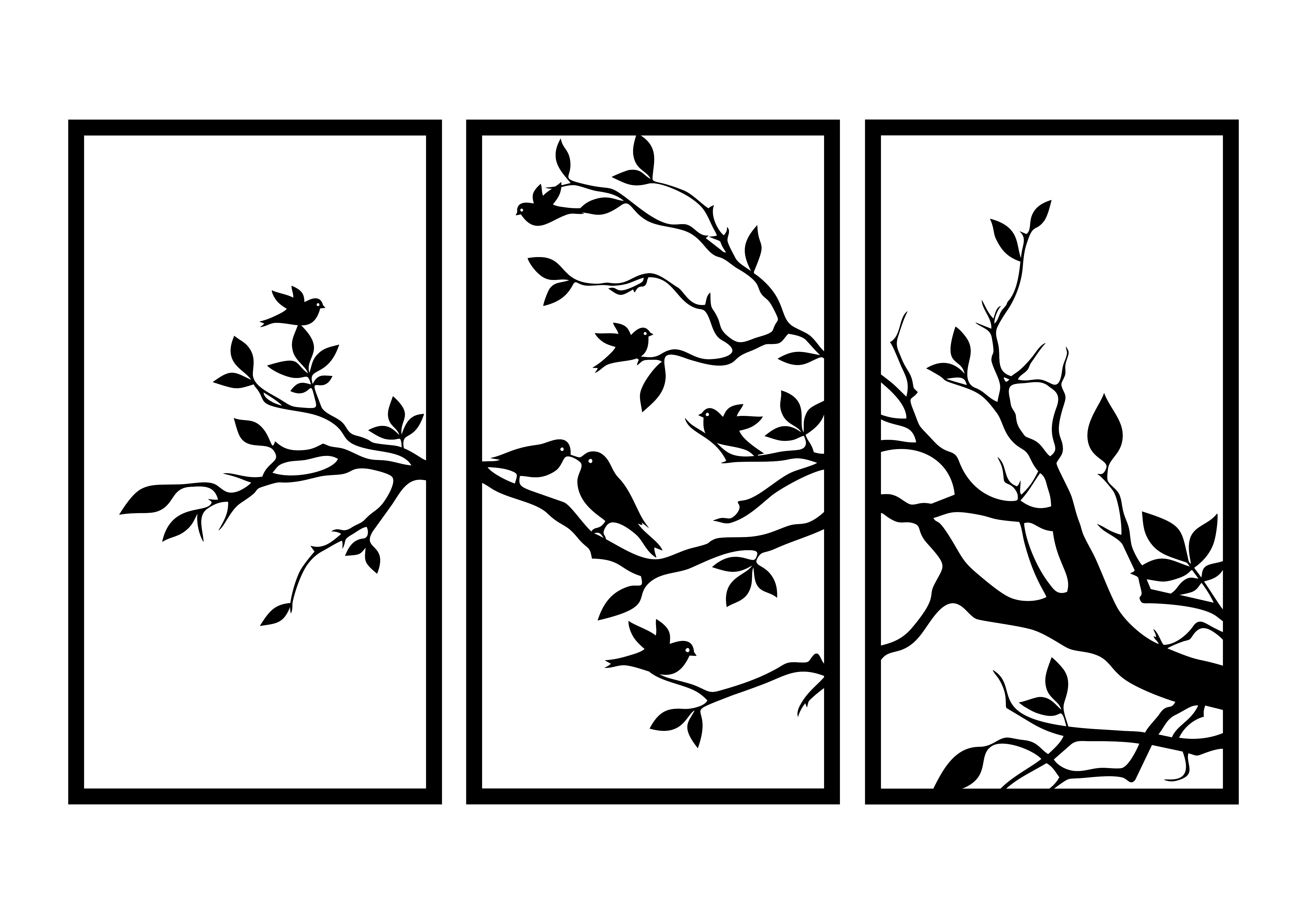 3 Panenel Branch Trees scalable birds wall art home decor