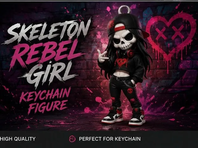 Skeleton Rebel Girl Keychain Figure