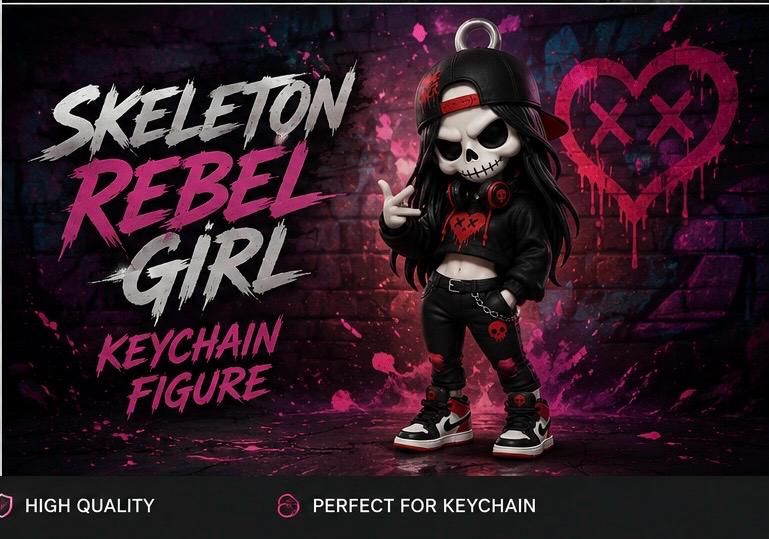 Skeleton Rebel Girl Keychain Figure