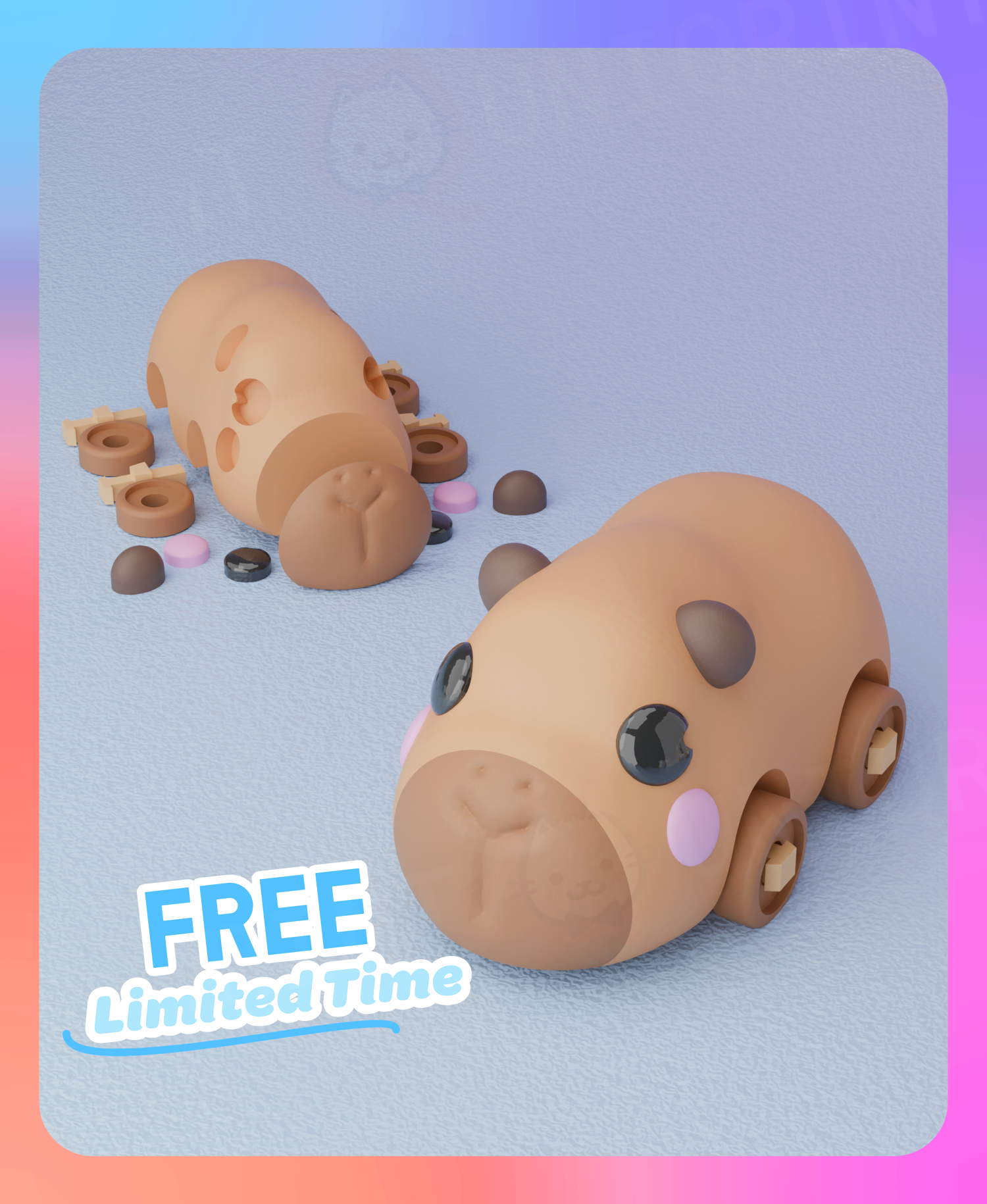 Movable Capybara Bus Keychain (Separated Parts)