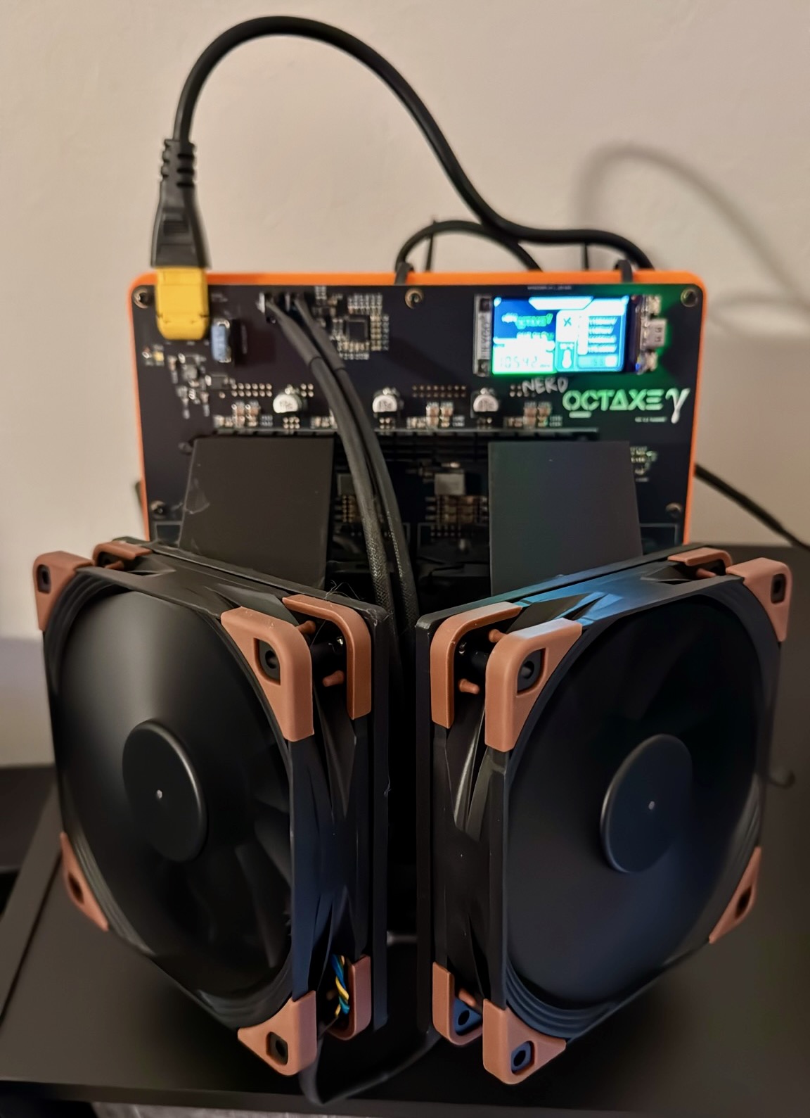 Updated 90mm to 120 fan adapter with side vents to cool the VRMs for Bitaxe NerdOCTaxe bitcoin miner 3D model