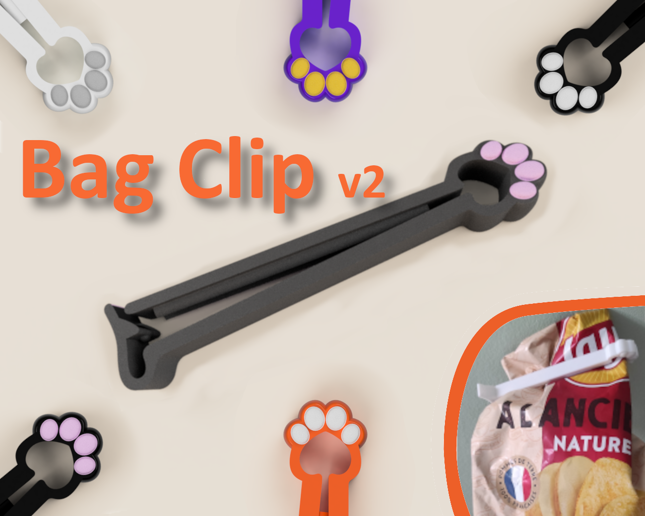 Cat's paw Bag Clip v2