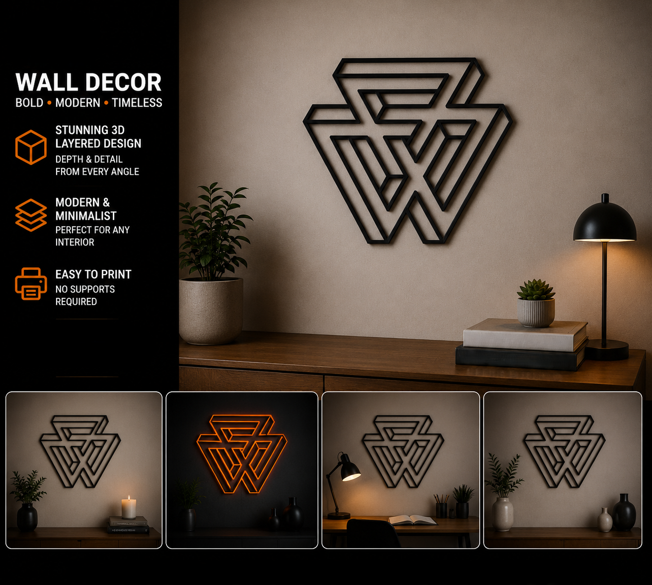 Impossible Triangle - Optical Illusion Wall Art (Easy Print)