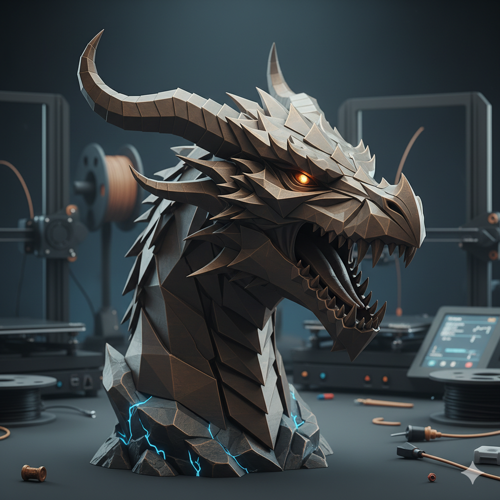 Majestic Low-Poly 3D Printed Dragon Head Bust