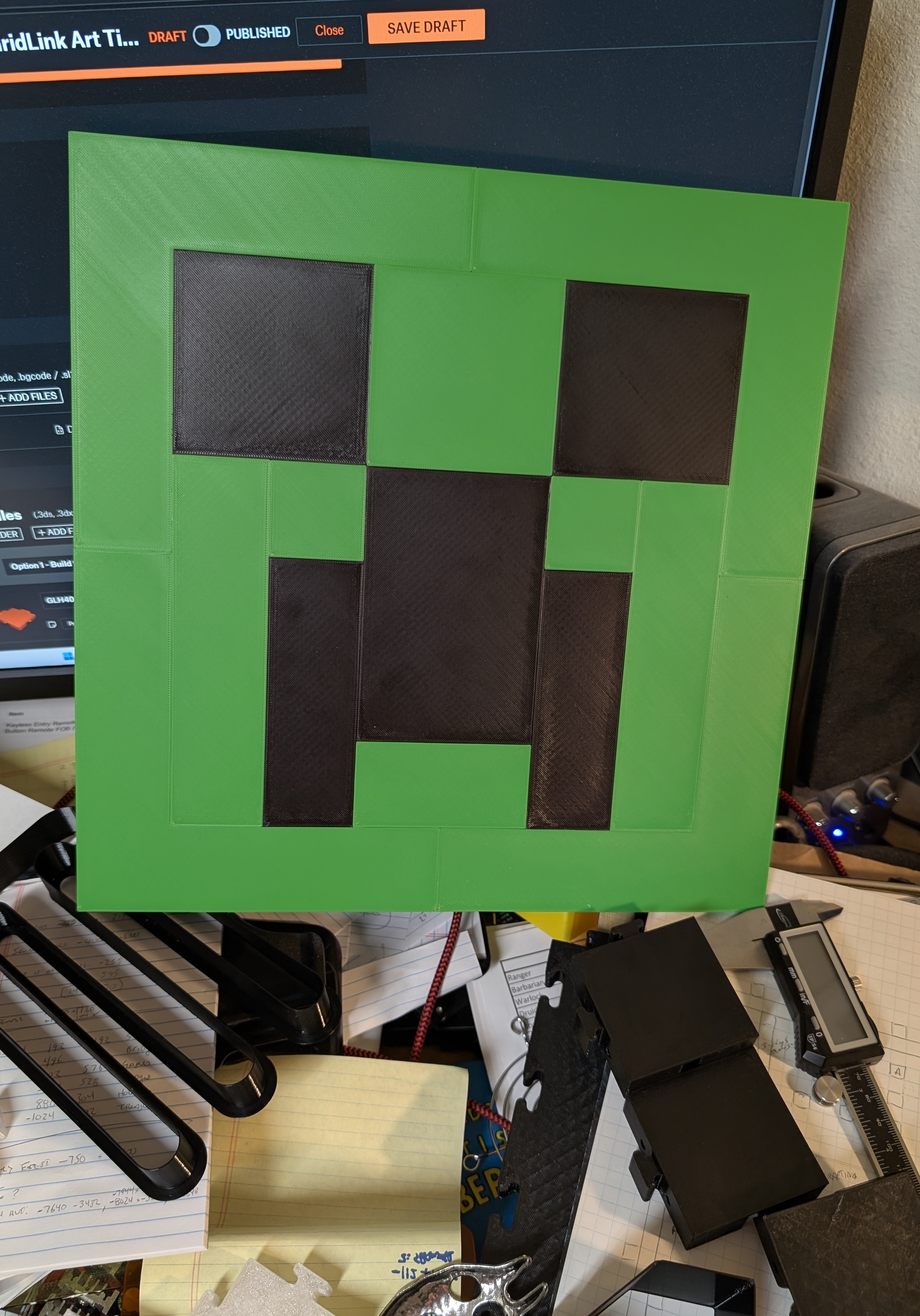 Minecraft Creeper Face from Single-color Printer, Fan Art in GridLink Art Tiles