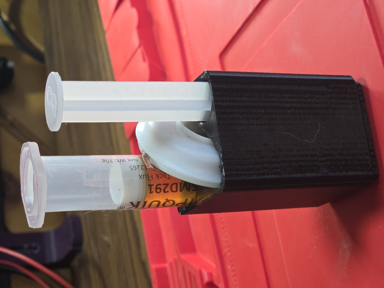 Gridfinity Flux Syringe + Solder-Wick Holder