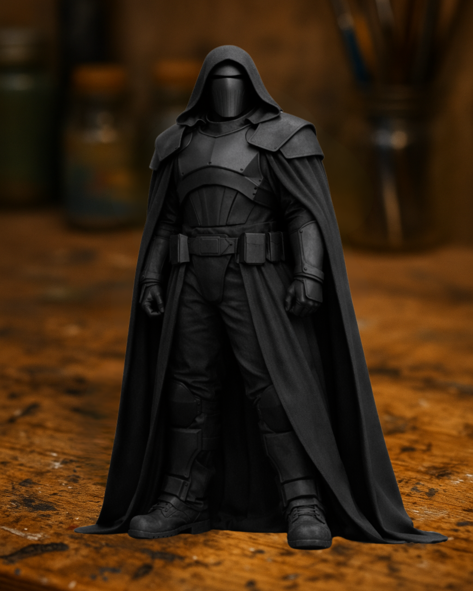 Dark Hooded Armored Warrior Figurine