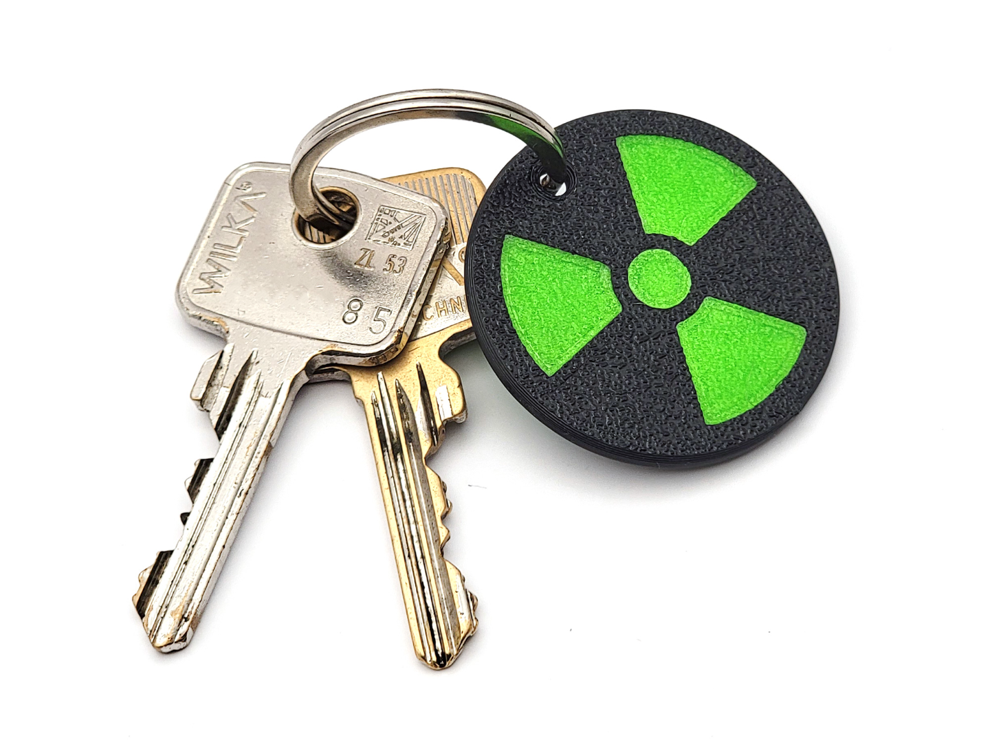 Glow-in-the-Dark Radiation Symbol Keychain Multi-part