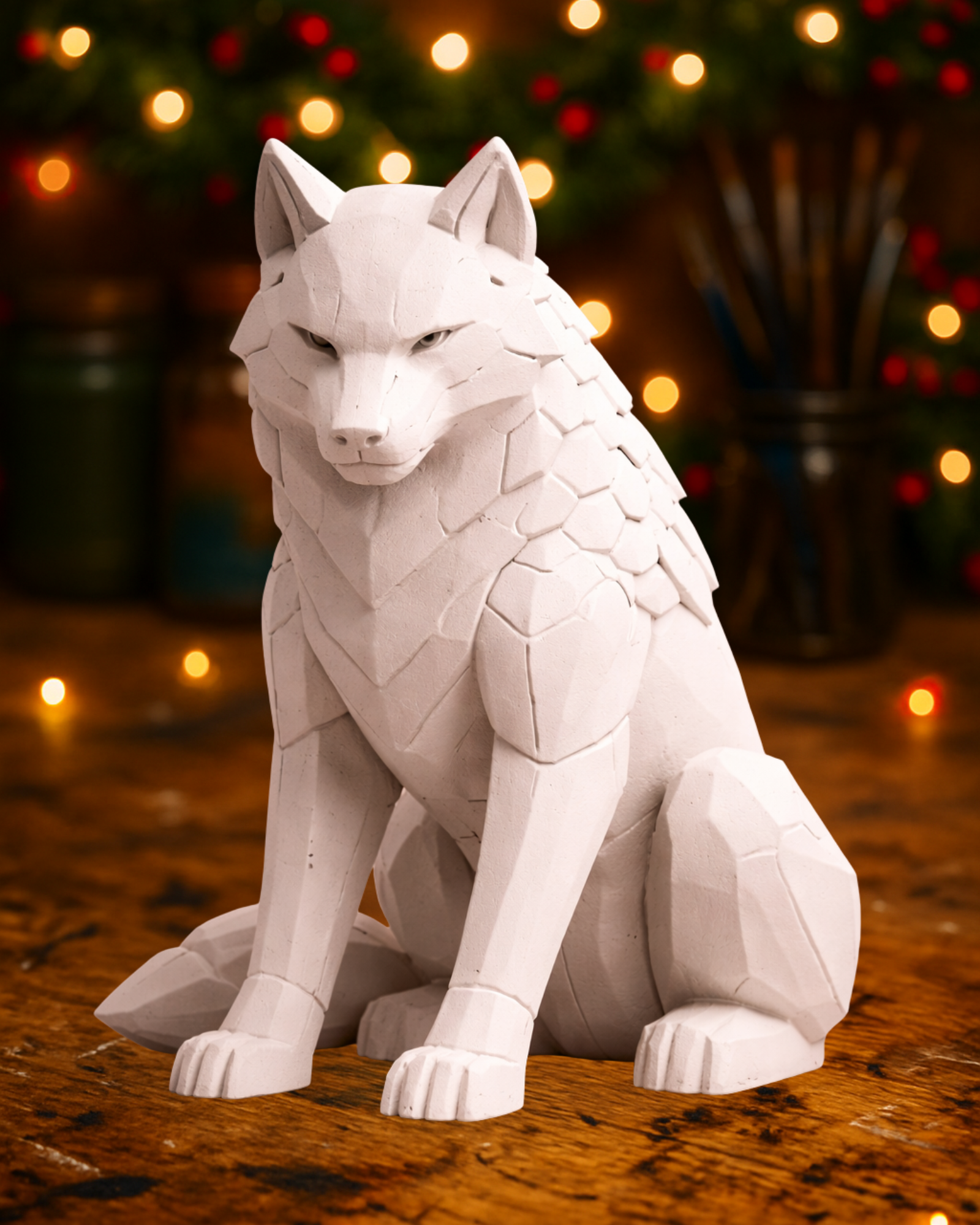 Geometric Wolf Sculpture – Minimal Polygon Animal Statue