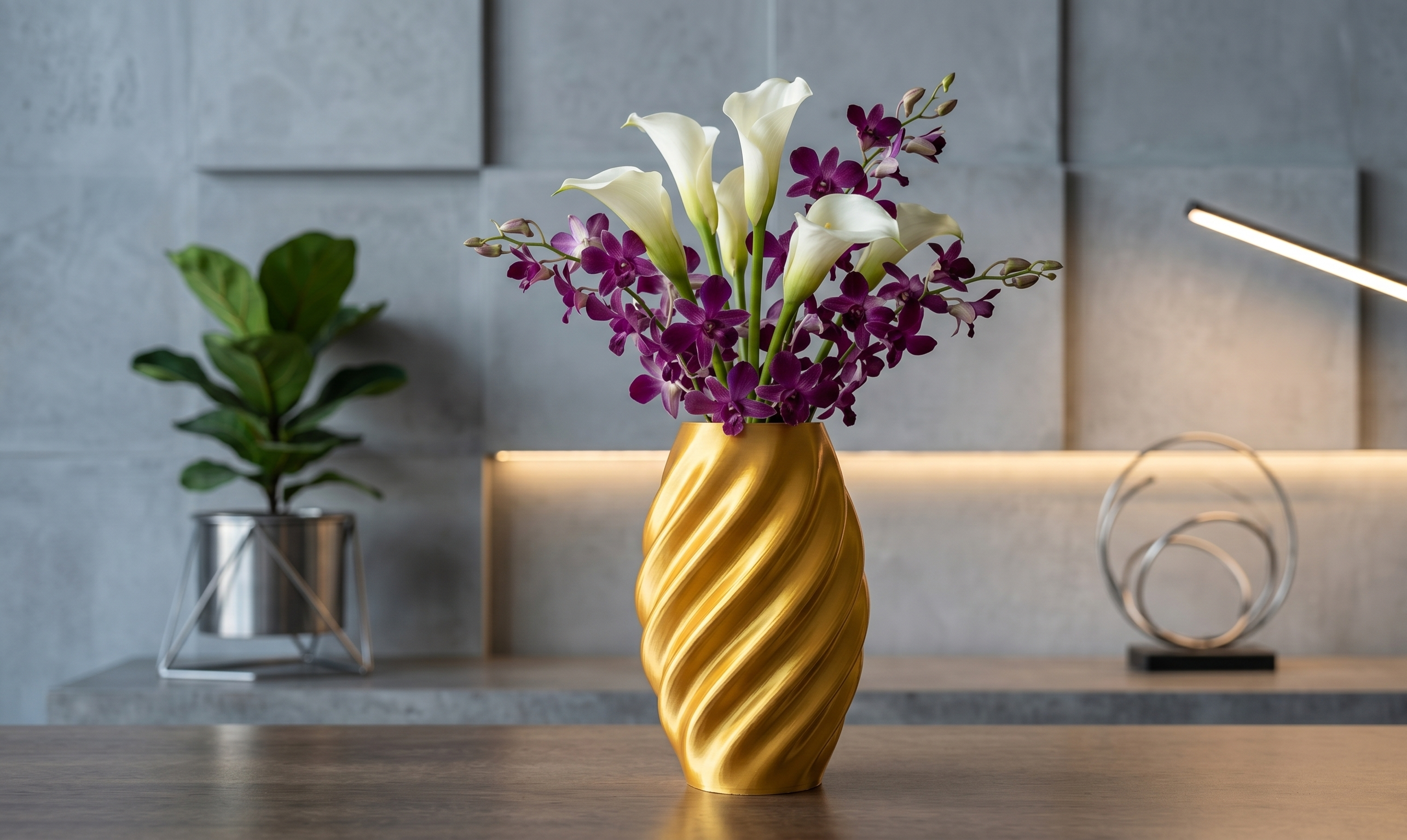 Modern Gold Twisted Sculptural Vase
