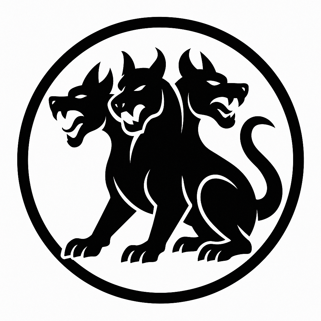 Cerberus Silhouette Emblem – Mythical Guardian Beast/Cerber – Mityczny Trzygłowy Pies
