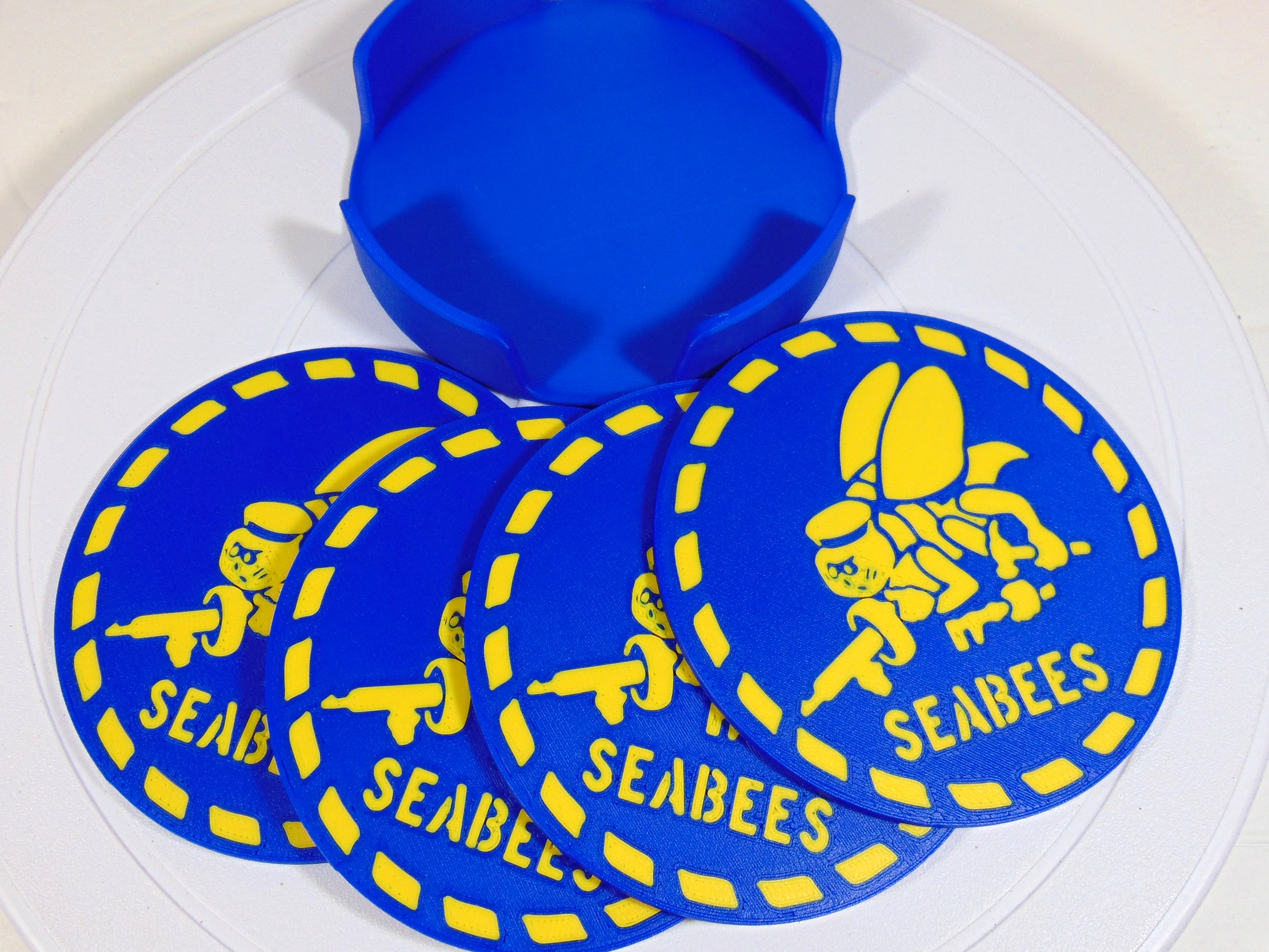 US Navy Seabees Coaster Set With Holder 100mm