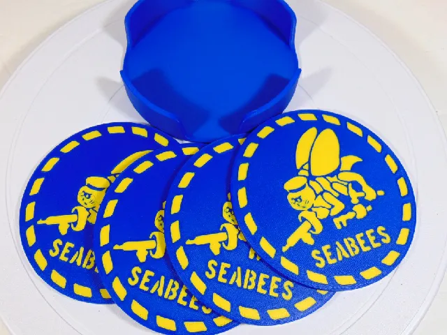 US Navy Seabees Coaster Set With Holder 100mm