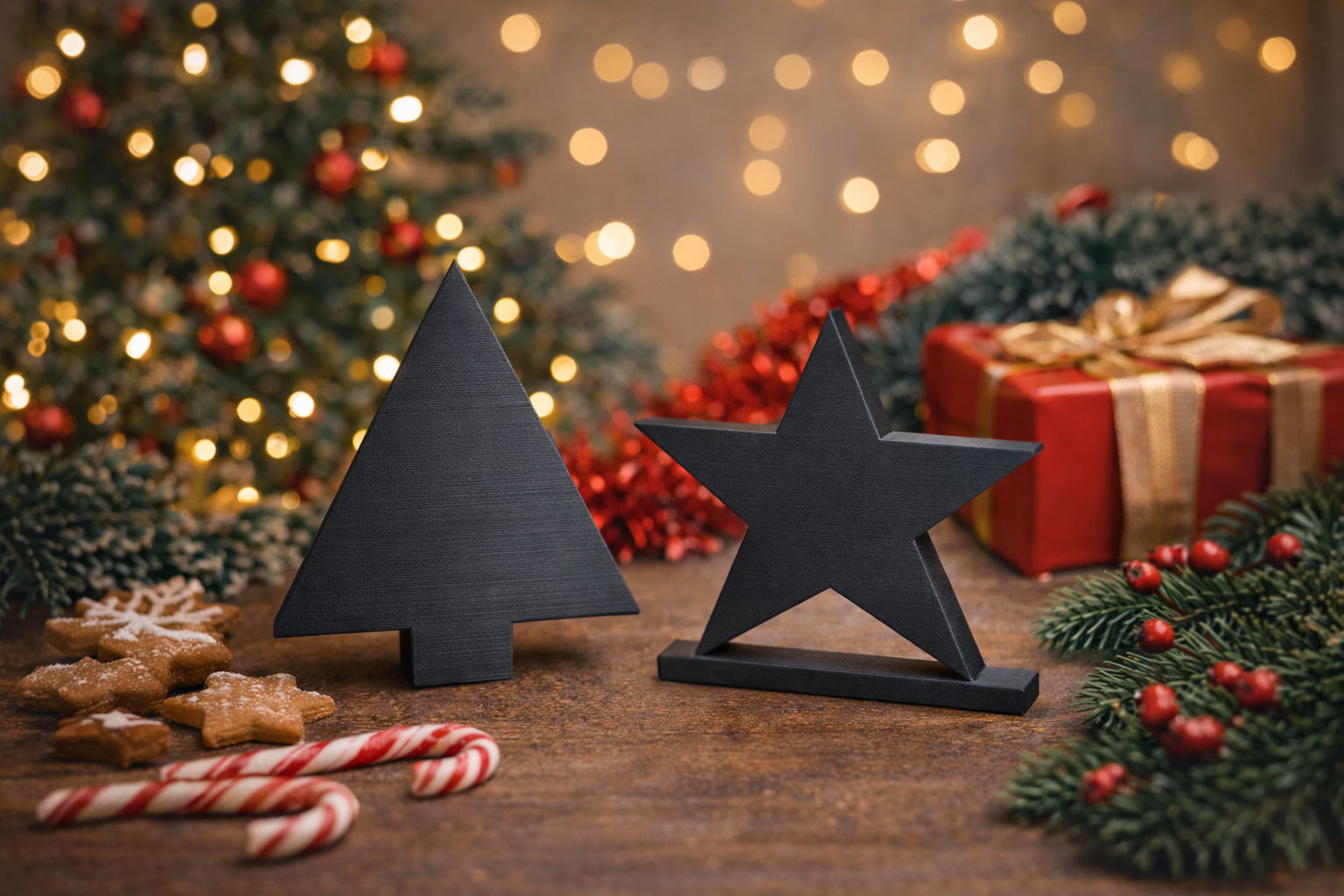 Christmas tree and star decorations