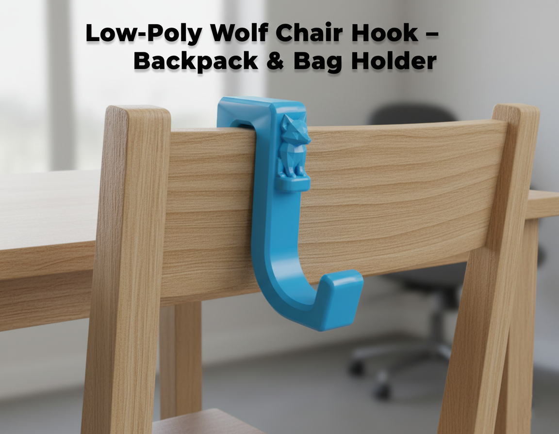 Low-Poly Wolf Chair Hook – Backpack & Bag Holder