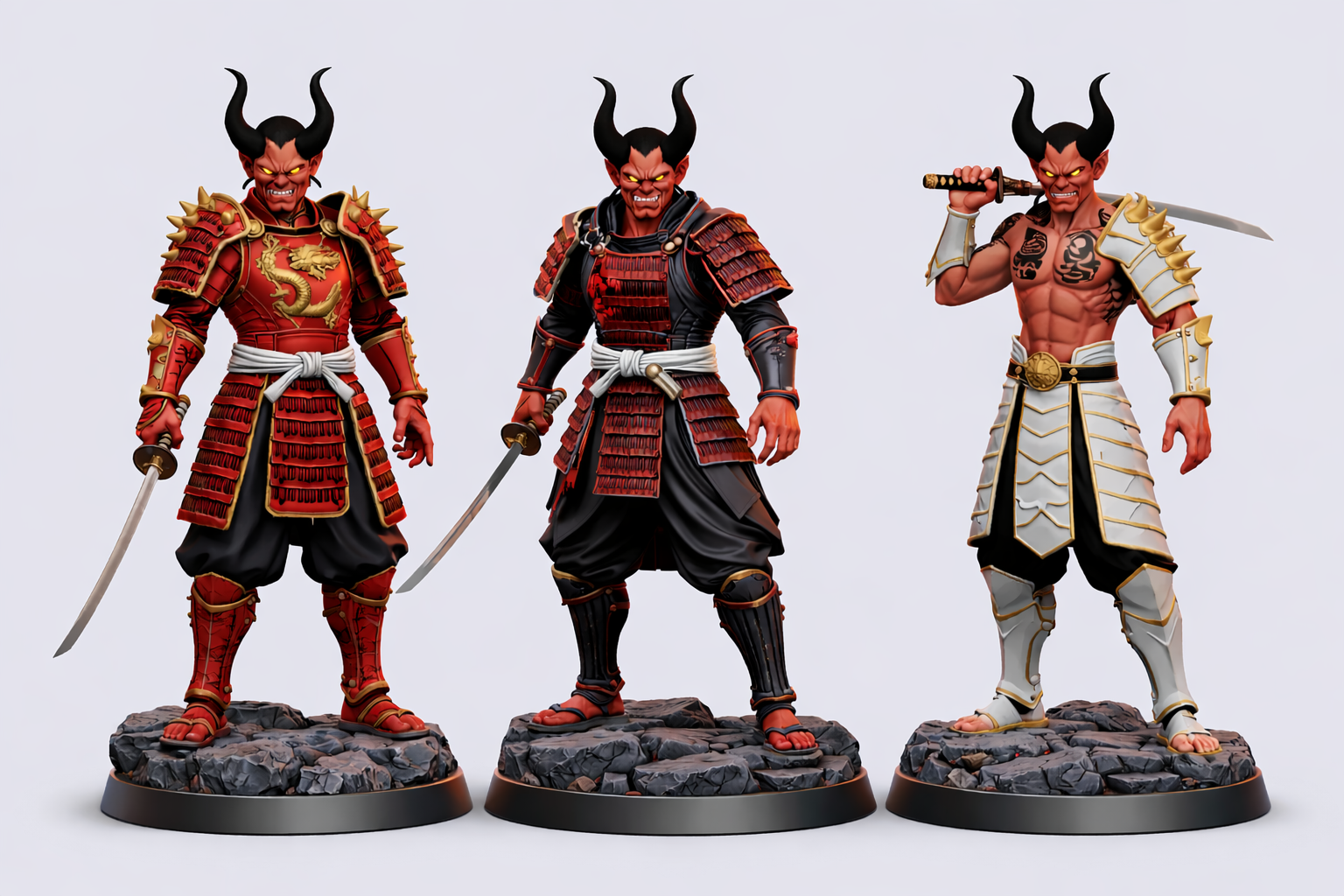 Oni Samurai Élite - Trío de Guerreros Demoníacos (Pack 3 Figuras)
