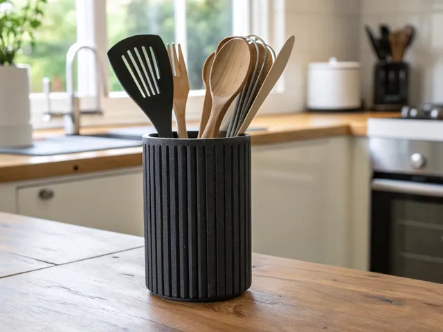 Modern Minimalist Kitchen Utensil Holder Ribbed High