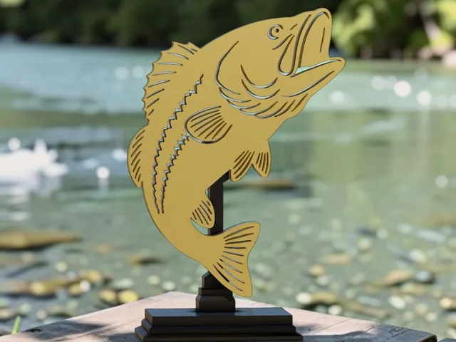 Largemouth Bass fish trophy 2d statue for 3d printing