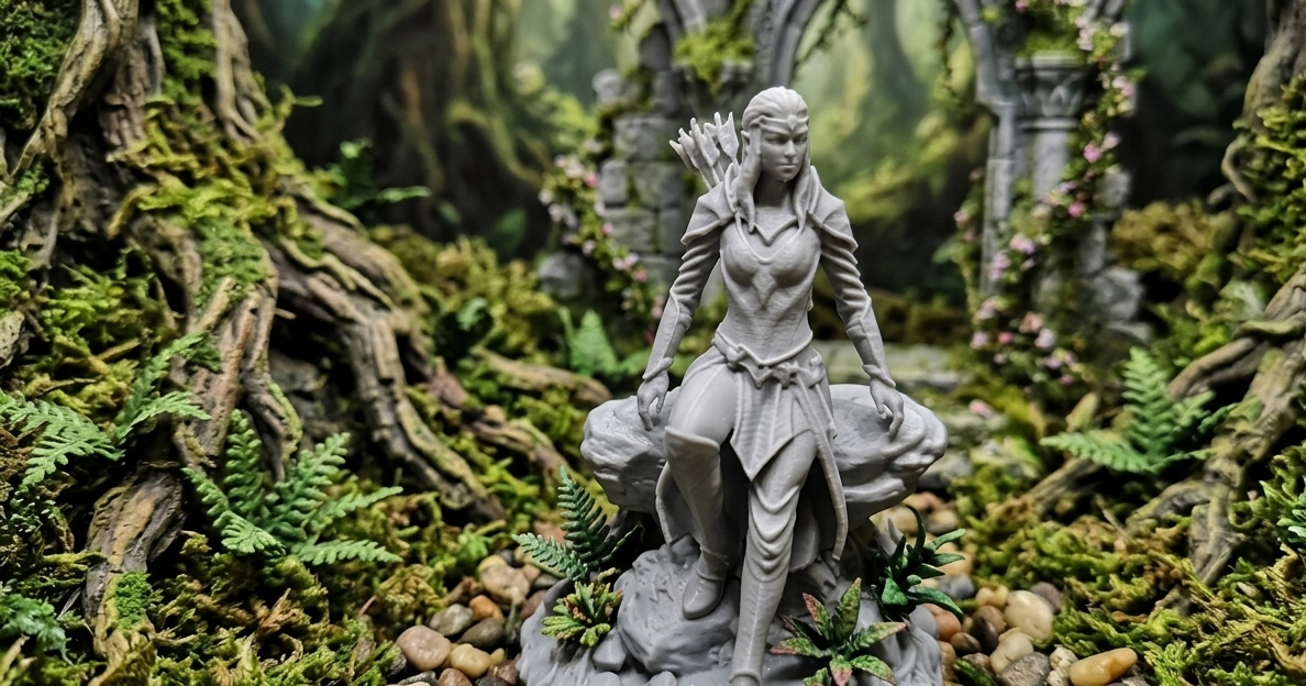 Resting Elf Scoutress: Fantasy Miniature