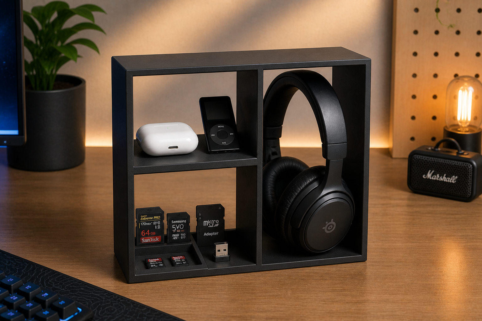 Modular Tech Desk Organizer with Headphone Stand and Storage